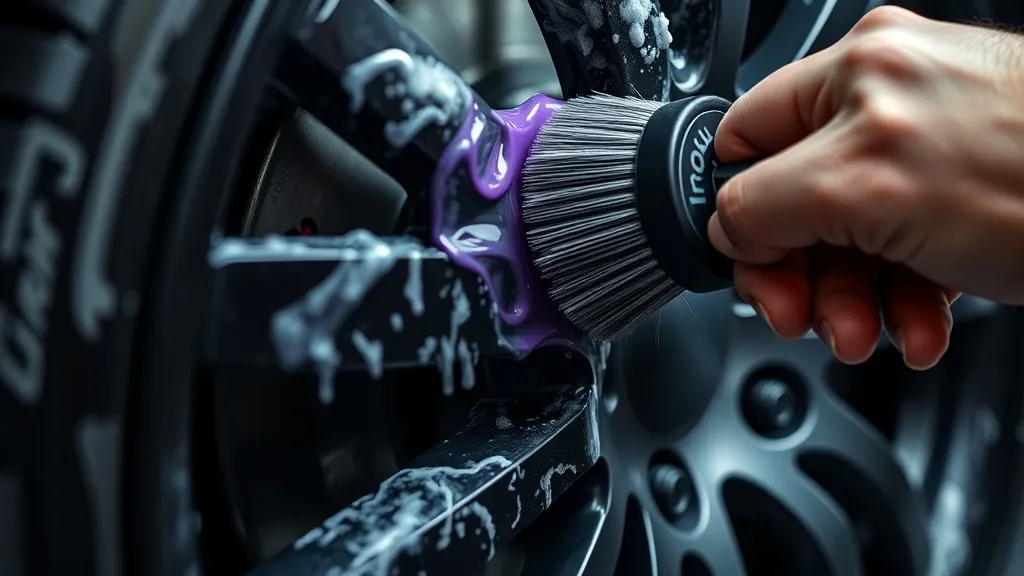 Close up of a high-end sport car alloy wheel being cleaned w